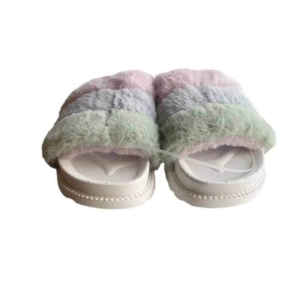 Chinese Laundry Sandal Womens Size 9 Open Toe Faux Fur Accent Platform‎ Slip On